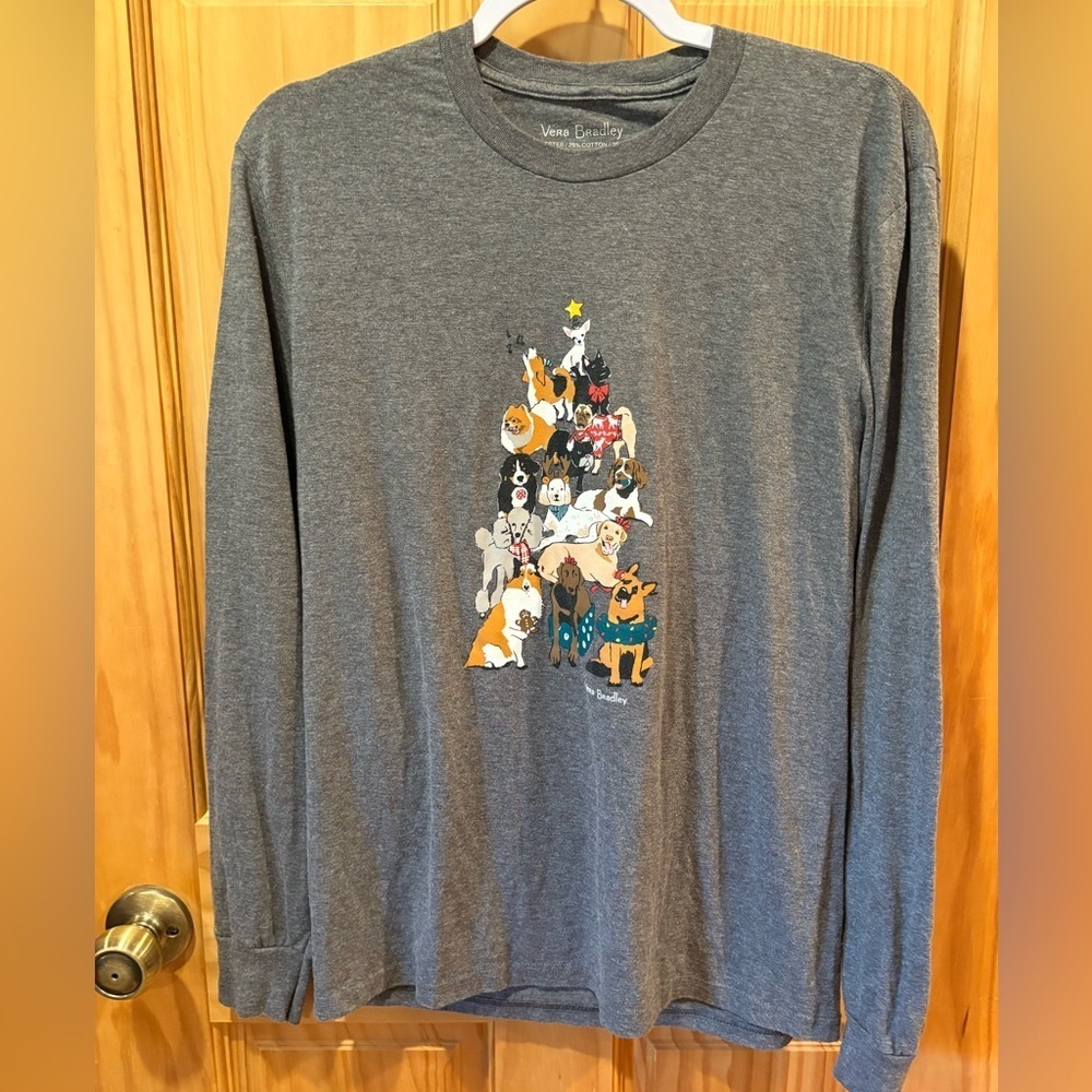 Vera Bradley Heather Gray "Dog Christmas Tree T Shirt" long sleeve size S